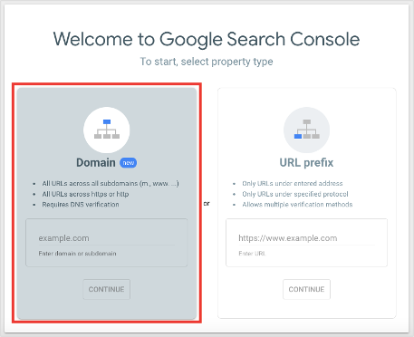 Google Search Console Setup Select Property Type 