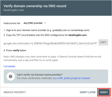 Google Search Console Verify Domain Ownership for Any DNS Provider