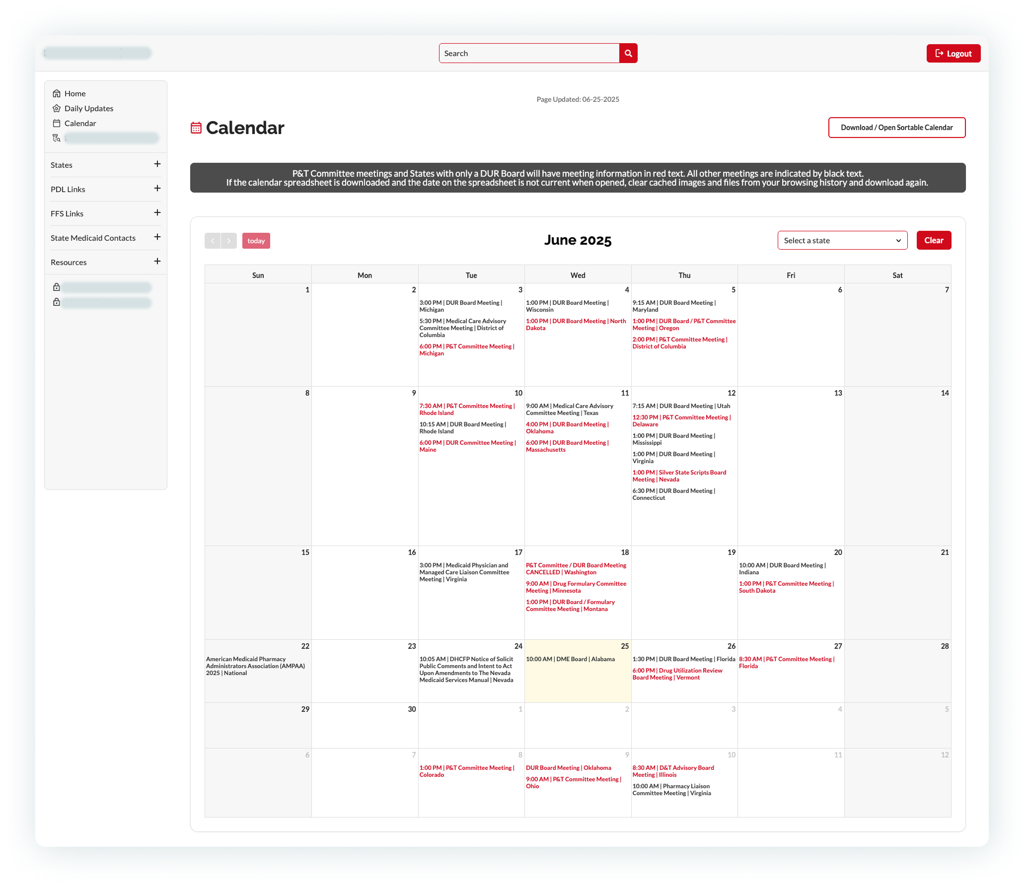 Filterable Calendar of Events